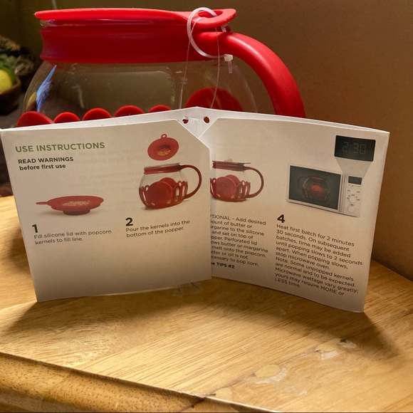 Microwave Popcorn Popper Red Borosilicate Glass 3 in 1 Silicone Lid 1.5 Quart - Picture 7 of 11